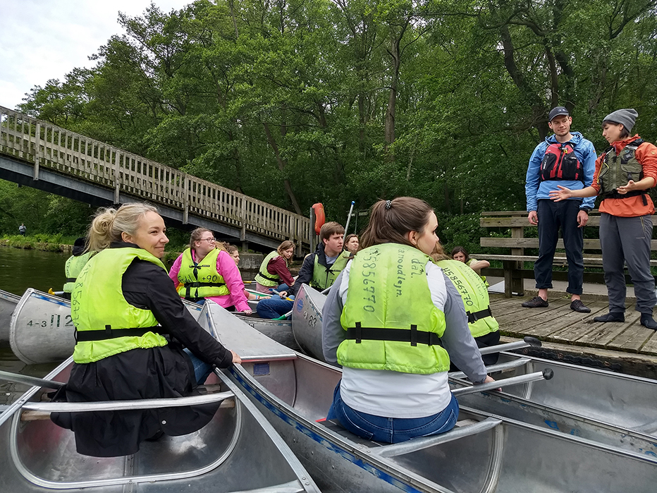 Furman students practice mindful canoeing in Denmark.